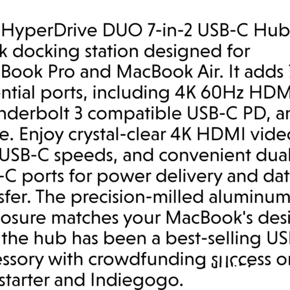 HyperDrive DUO 7in2 USBC-2 hub MacBook/pro - Picture 9 of 9